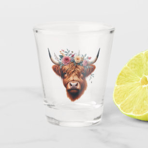 Cute, floral/spring highland cow shot glass