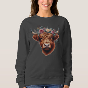 Cute, floral/spring highland cow sweatshirt
