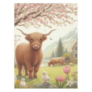 Cute, floral/spring highland cow tablecloth