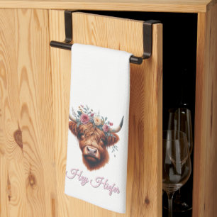 Cute, floral/spring highland cow tea towel