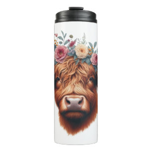 Cute, floral/spring highland cow thermal tumbler