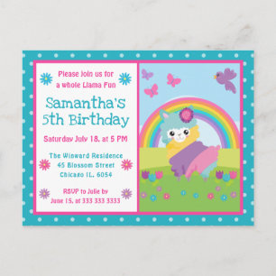 Cute Floral Spring Rainbow Llama Birthday Postcard