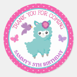 Cute Floral Spring Teal Llama Birthday Classic Round Sticker