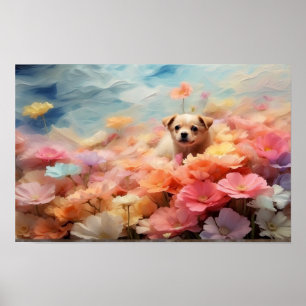 Cute floral standing brown puppy downloadable poster