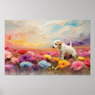 Cute floral standing puppy downloadable poster