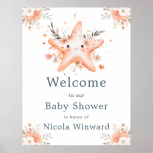 Cute Floral Starfish Baby Shower Welcome Poster