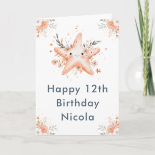 Cute Floral Starfish Birthday Party Card