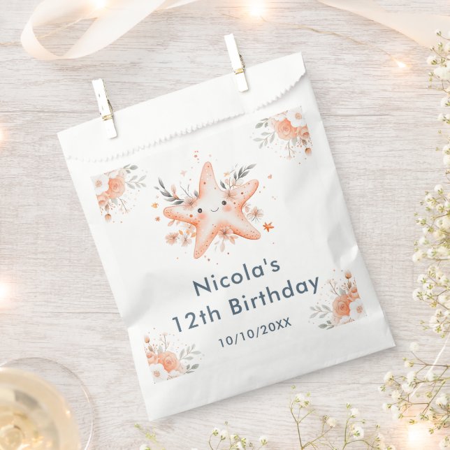 Cute Floral Starfish Birthday Party Favour Bag (Clipped)
