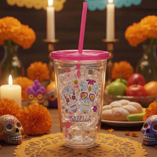 Cute Floral Sugar Skulls Personalised Acrylic Tumbler