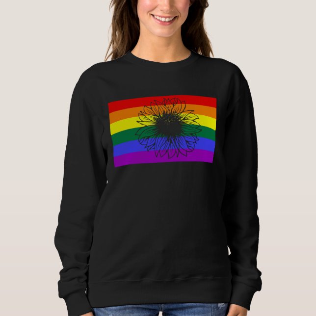 Cute Floral Sunflower LGBTQ Gay Pride Flag Queer F Sweatshirt (Front)