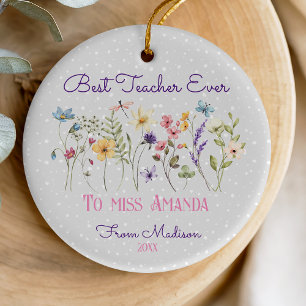 Cute floral Teacher Christmas pastel flowers Ceramic Ornament