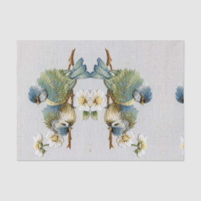 cute floral teal mint green embroidery bird tissue paper (Front)