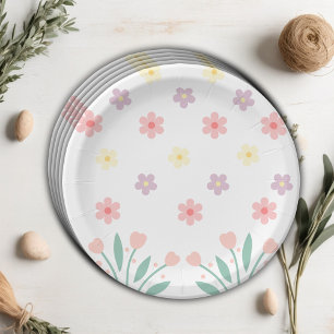 Cute Floral Tiny Hopper Bunny Baby Shower Paper Plate
