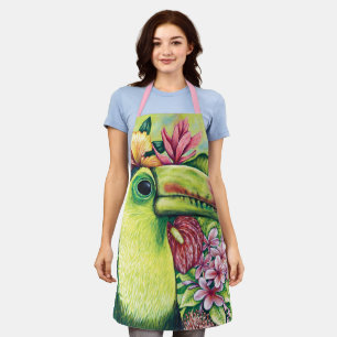 Cute Floral Toucan Funny Green Pink Apron