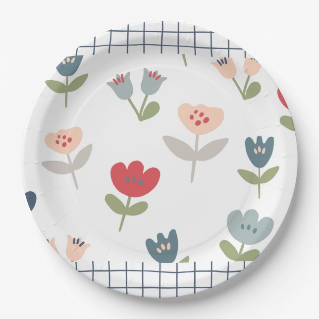 Cute Floral Tulips Simple Farmhouse Country Sweet Paper Plate (Front)
