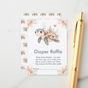Cute Floral Turtle Baby Shower Diaper Raffle Enclosure Card