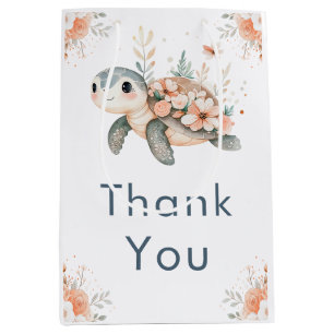 Cute Floral Turtle Baby Shower Medium Gift Bag