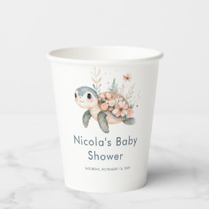Cute Floral Turtle Baby Shower Paper Cups