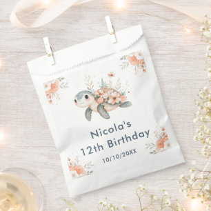 Cute Floral Turtle Birthday Party Favour Bag