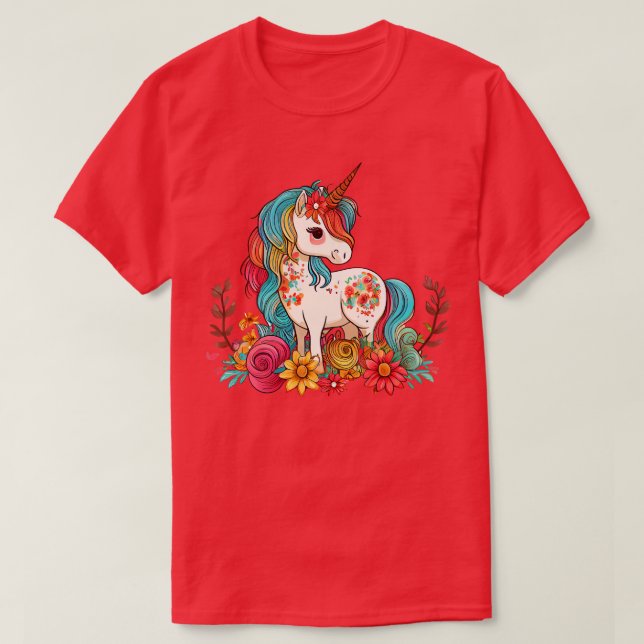 Cute Floral Unicorn 2 T-Shirt (Design Front)