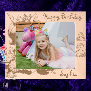 Cute Floral Unicorn Kids Birthday Gift Wooden Etched Frames