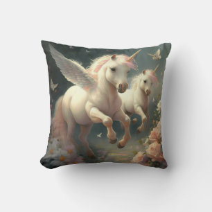 Cute floral Unicorns flying little pony    Cushion