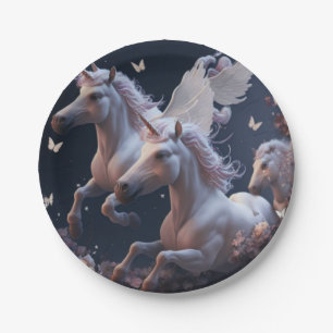 Cute floral Unicorns flying little pony   Paper Pl Paper Plate
