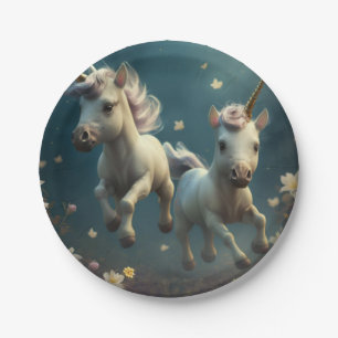 Cute floral Unicorns flying little pony  Paper Pla Paper Plate