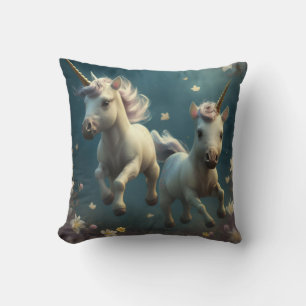 Cute floral Unicorns flying little pony Throw Cushion