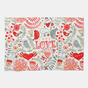 Cute Floral Valentines Design Tea Towel