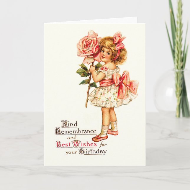 Cute Floral Vintage Birthday Greetings Card (Front)