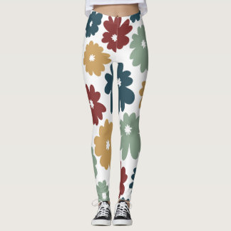 Cute floral vintage burgundy and navy on white leggings