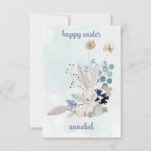 cute floral  vintage easter  bunny-Happy easter    Card