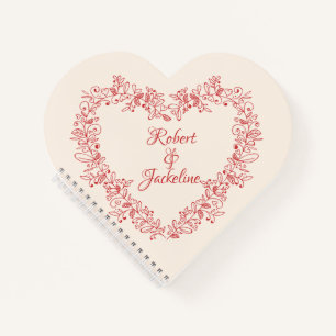 Cute Floral Vintage Red Heart Name Valentines Day Notebook