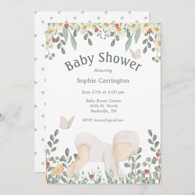 Cute Floral Watercolor Baby Shower Invitation (Front/Back)