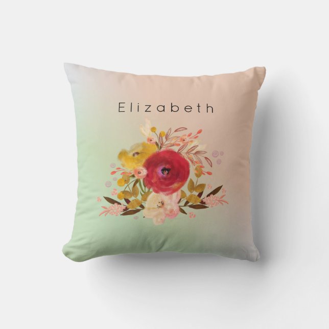Cute Floral Watercolor Bouquet Personalised Cushion (Front)
