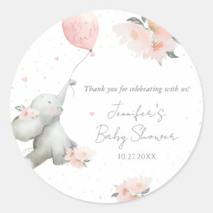 Cute Floral Watercolor Elephant with Balloon Classic Round Sticker