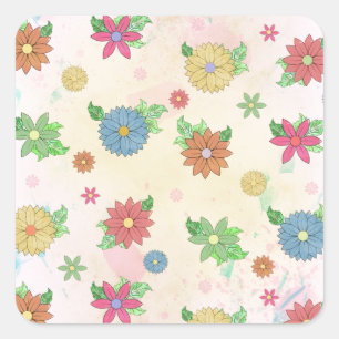Cute floral watercolour pattern square sticker