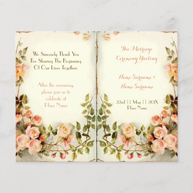 cute floral wedding program,roses (Front)