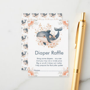 Cute Floral Whale Baby Shower Diaper Raffle Enclosure Card
