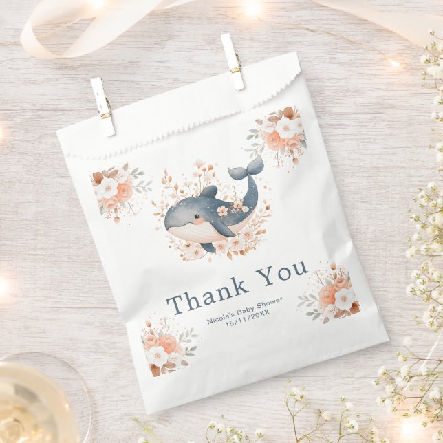Cute Floral Whale Baby Shower Favour Bag (Clipped)