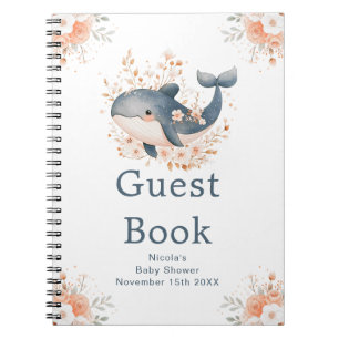 Cute Floral Whale Baby Shower Guest Book