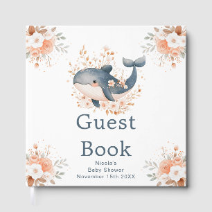 Cute Floral Whale Baby Shower Guest Book