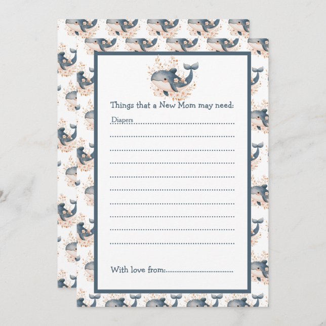 Cute Floral Whale Baby Shower Invitation (Front/Back)