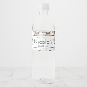 Cute Floral Whale Baby Shower Water Bottle Label