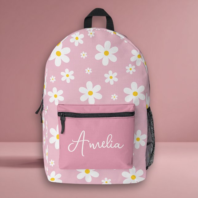 Cute Floral White Daisy Name Printed Backpack (Creator Uploaded)