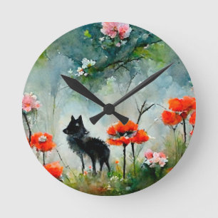 Cute floral wild animal   round clock
