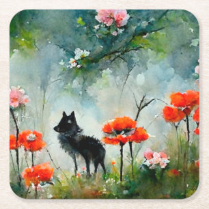 Cute floral wild animal  square paper coaster