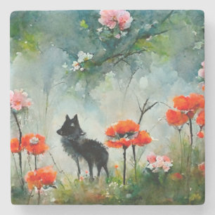 Cute floral wild animal stone coaster