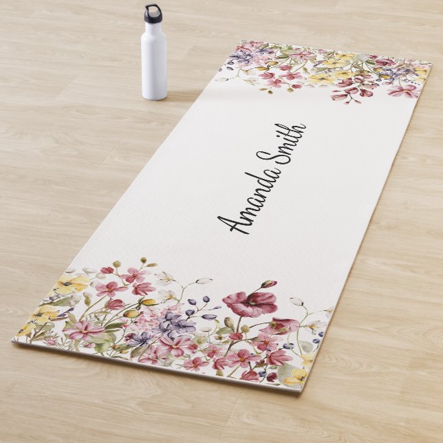 Cute Floral Wild Flowers Name Yoga Mat (In Situ)